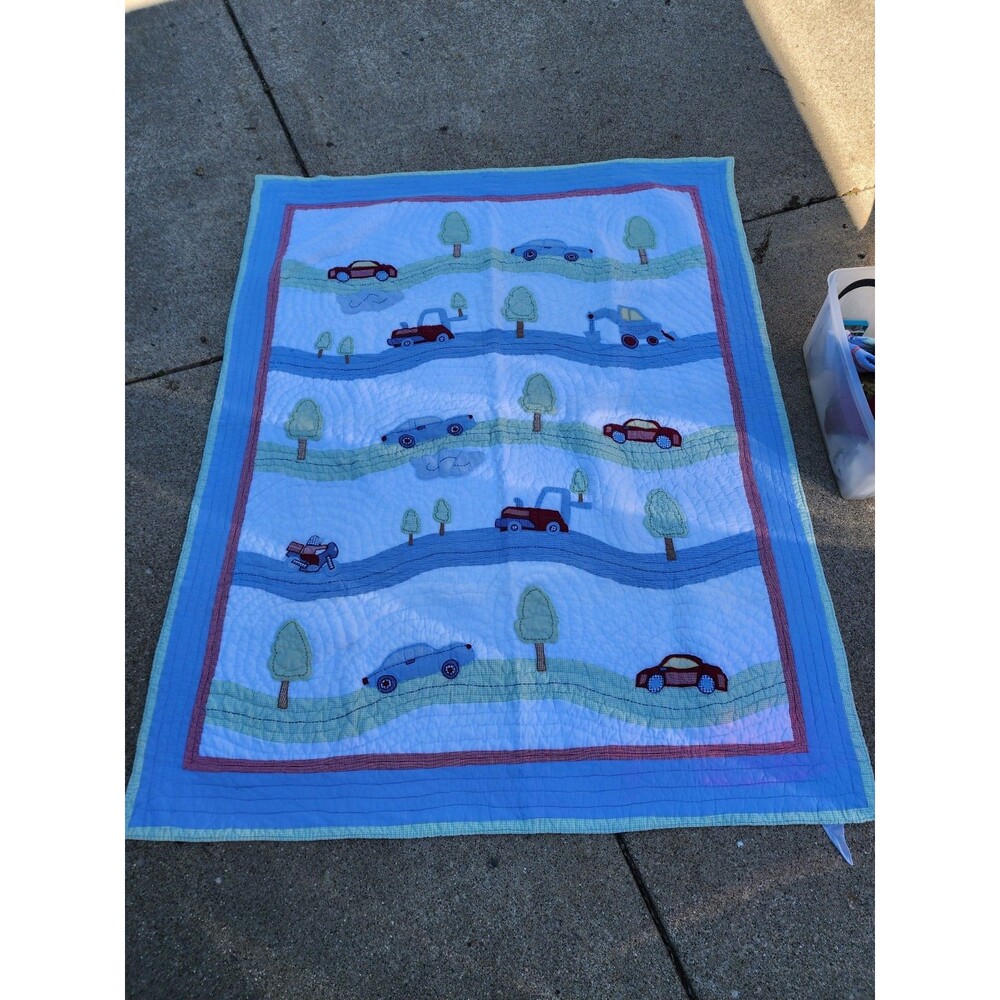 Pottery Barn Kids Cars Motorcycles Twin Quilt Set 10pc Curtains Decor Hooks EUC